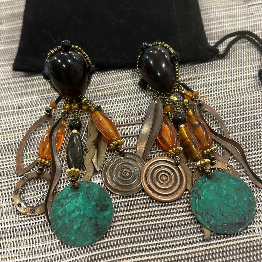 Vintage Brown & Natural Color Beaded Earrings-Boutique